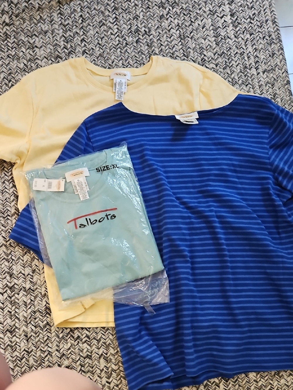 3 Talbots Blue Striped Short Sleeve Tee, Yellow, and Mint Layering Tops
